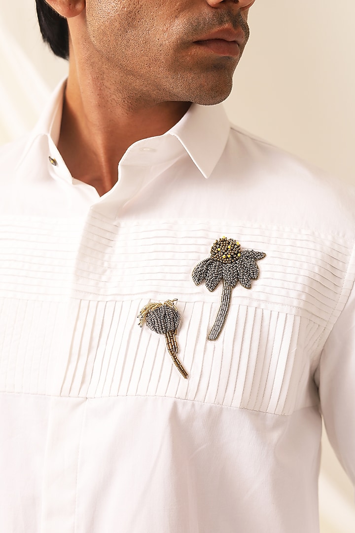 White Cotton Handcrafted Thread & Motif Embellished Party Wear Shirt by SEVENDC MEN at Pernia's Pop Up Shop