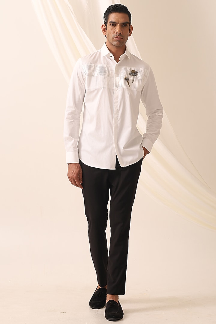 White Cotton Handcrafted Thread & Motif Embellished Party Wear Shirt by SEVENDC MEN at Pernia's Pop Up Shop