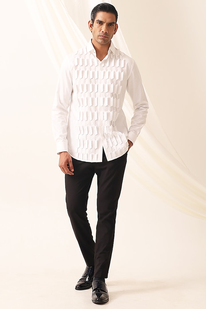 White Cotton Handcrafted Thread & Motif Embellished Party Wear Shirt by SEVENDC MEN at Pernia's Pop Up Shop