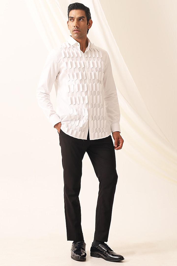 White Cotton Handcrafted Thread & Motif Embellished Party Wear Shirt by SEVENDC MEN at Pernia's Pop Up Shop