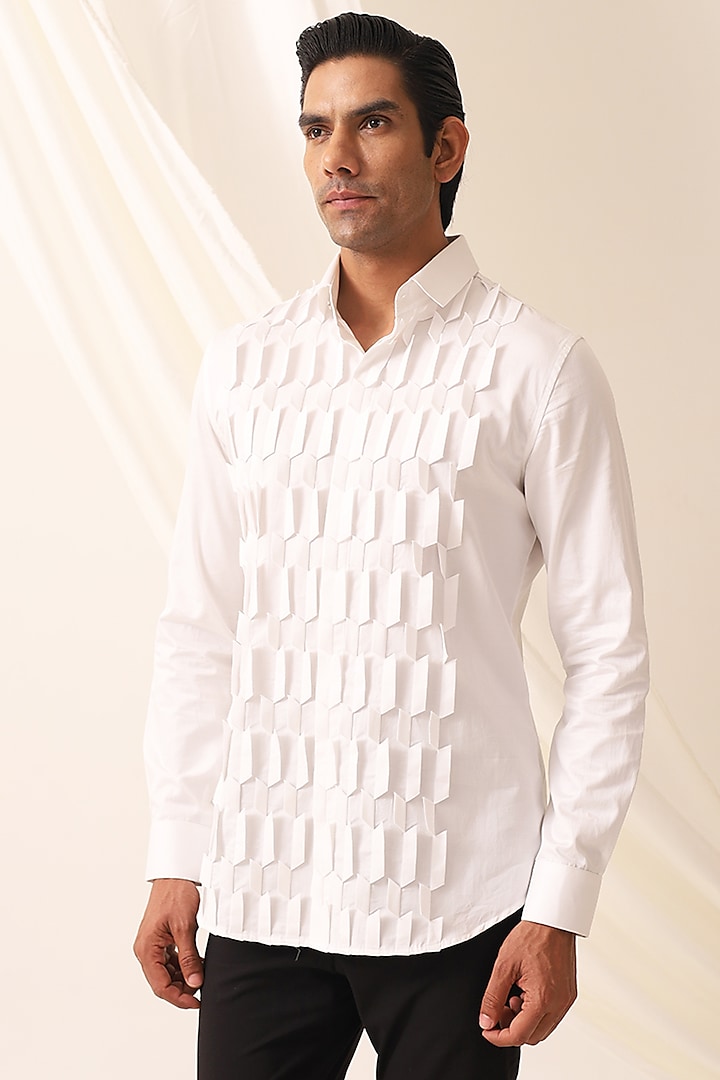 White Cotton Handcrafted Thread & Motif Embellished Shirt by SEVENDC MEN at Pernia's Pop Up Shop