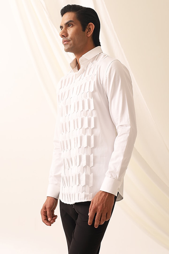White Cotton Handcrafted Thread & Motif Embellished Party Wear Shirt by SEVENDC MEN at Pernia's Pop Up Shop