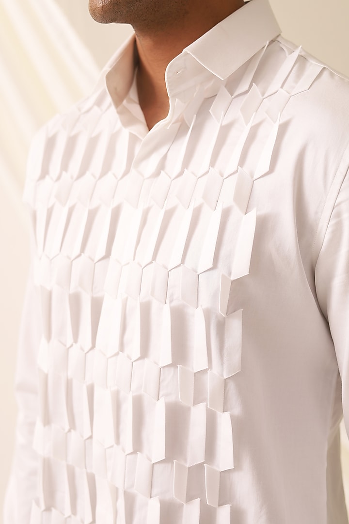 White Cotton Handcrafted Thread & Motif Embellished Party Wear Shirt by SEVENDC MEN at Pernia's Pop Up Shop