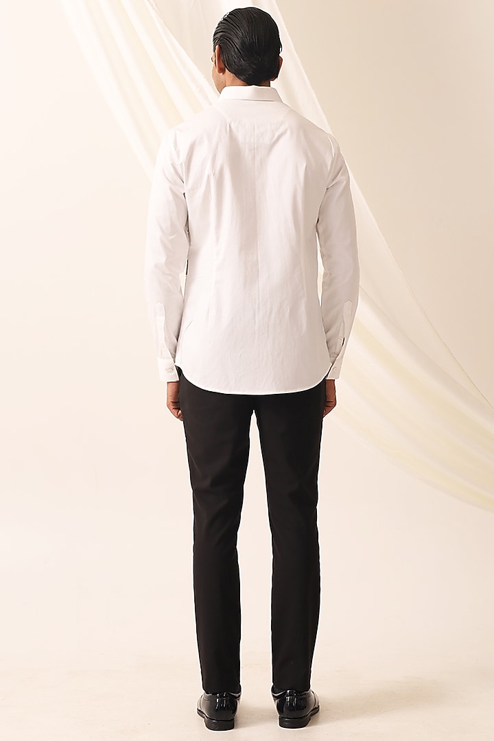 White Cotton Cutdana Motif Embellished Handcrafted Party Wear Shirt by SEVENDC MEN at Pernia's Pop Up Shop