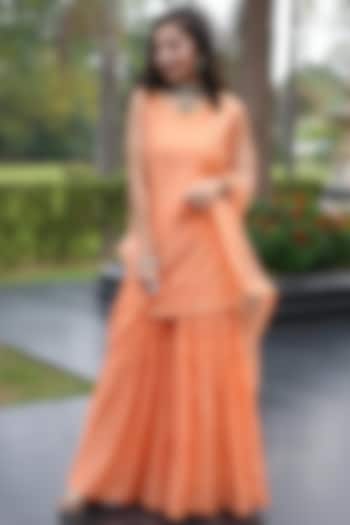 Orange Mul Chanderi Gharara Set by Charu Makkar at Pernia's Pop Up Shop
