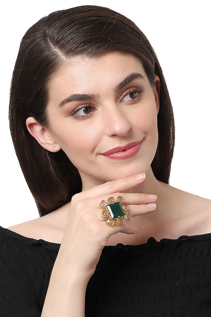 Gold Finish Green Onyx Ring by XAGO at Pernia's Pop Up Shop