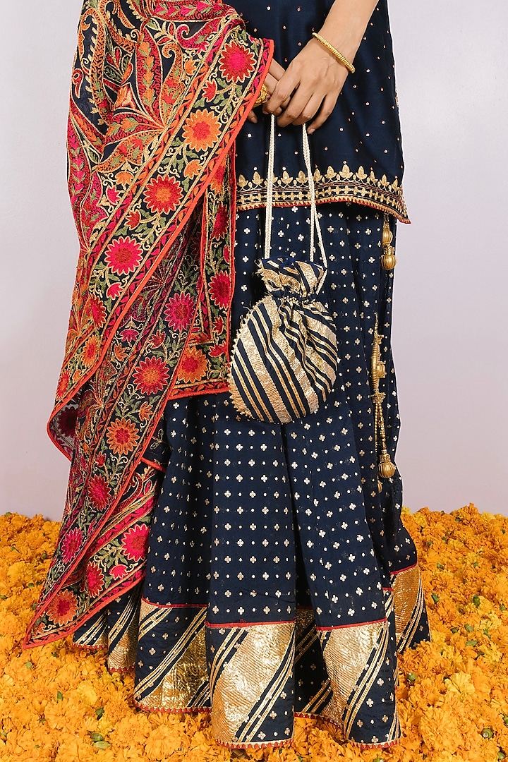 Blue Brocade Lehenga Set by Shrutkirti at Pernia's Pop Up Shop