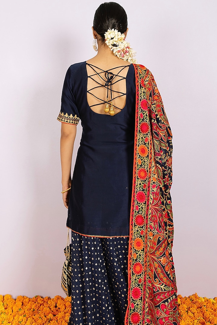 Blue Brocade Lehenga Set by Shrutkirti at Pernia's Pop Up Shop
