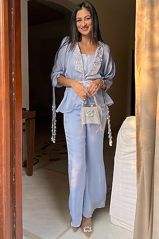 Periwinkle Organza Silk Co-Ord Set by Isha Gupta Tayal