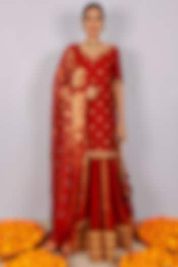 Red Pure Chanderi Lehenga Set by Shrutkirti at Pernia's Pop Up Shop