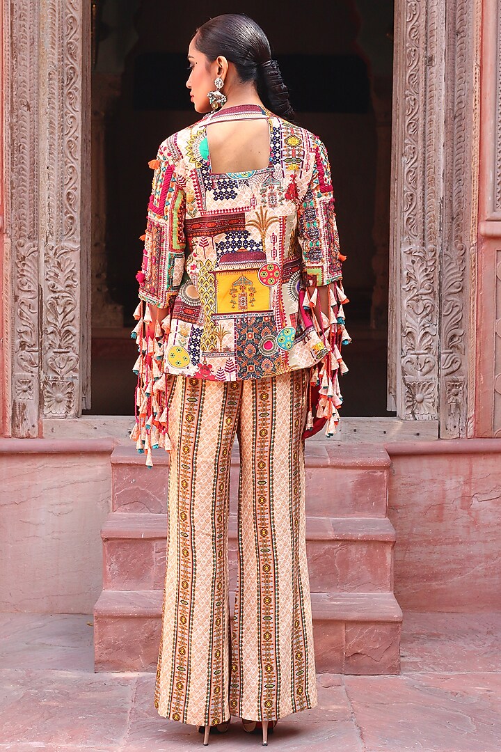 Multi-Colored Cotton Silk Hand Embroidered Overlay Jacket Set by Ankur J at Pernia's Pop Up Shop