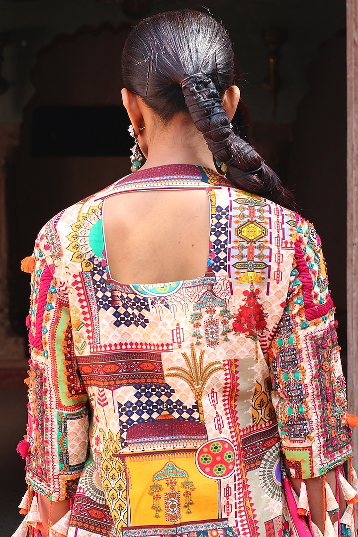 Multi-Colored Cotton Silk Hand Embroidered Overlay Jacket Set by Ankur J at Pernia's Pop Up Shop