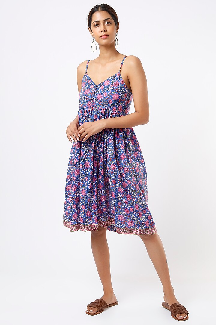 Purple Hand Block Printed Summer Dress by Inara Jaipur at Pernia's Pop Up Shop