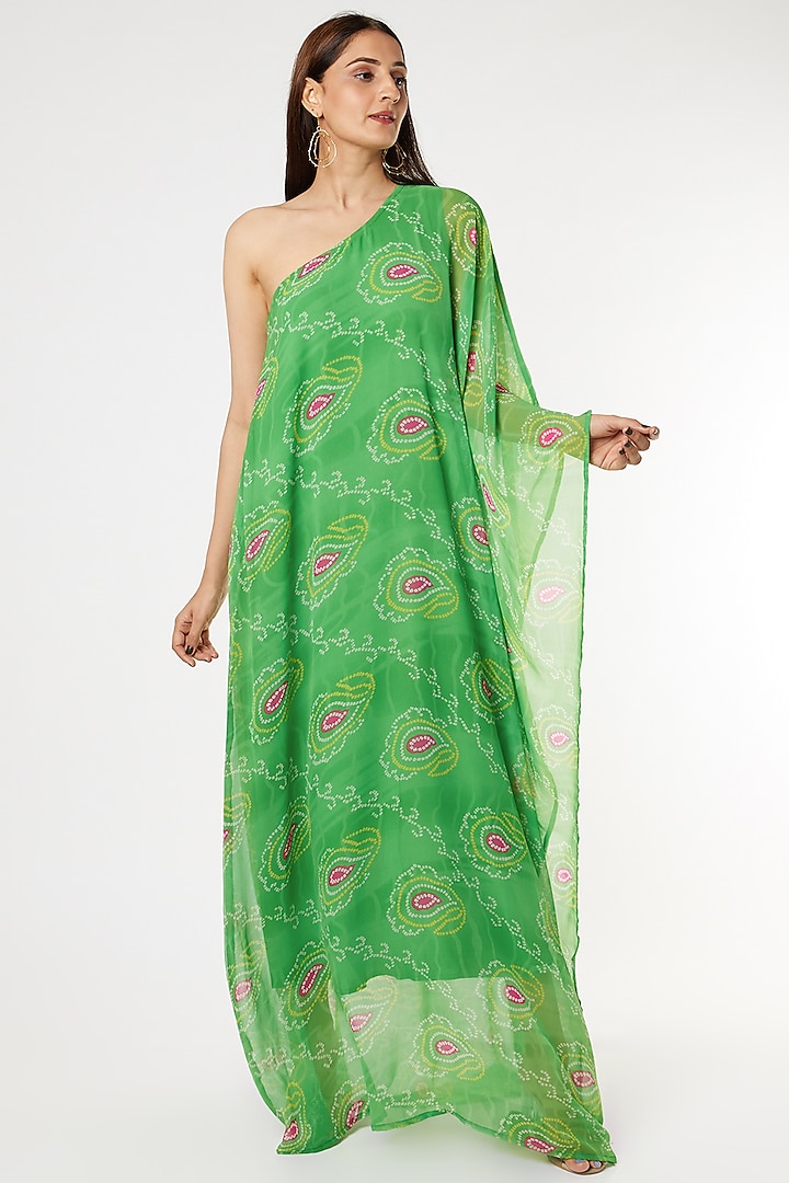 Mint Green & Blush Pink Bandhani Printed Kaftan Set by Inara Jaipur