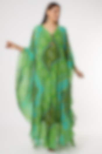 Mint Green & Yellow Bandhani Printed Kaftan Set by Inara Jaipur at Pernia's Pop Up Shop