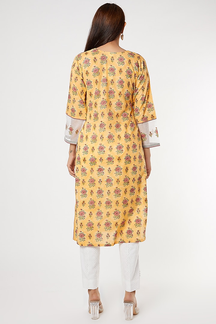 Yellow & Red Floral Printed Straight Kurta with Dupatta by Inara Jaipur at Pernia's Pop Up Shop
