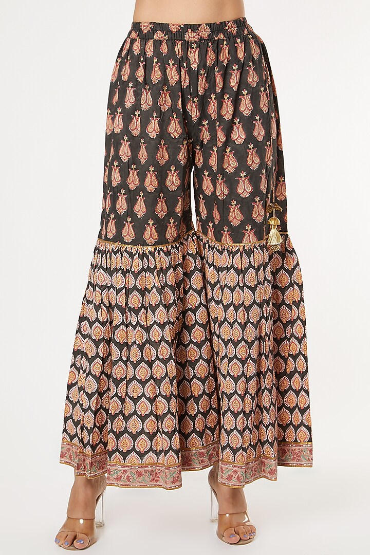 Peach & Red Cotton Floral Printed Gharara Set by Inara Jaipur at Pernia's Pop Up Shop