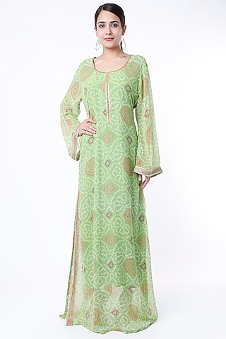 Mint Bandhani Printed Kaftan by Inara Jaipur