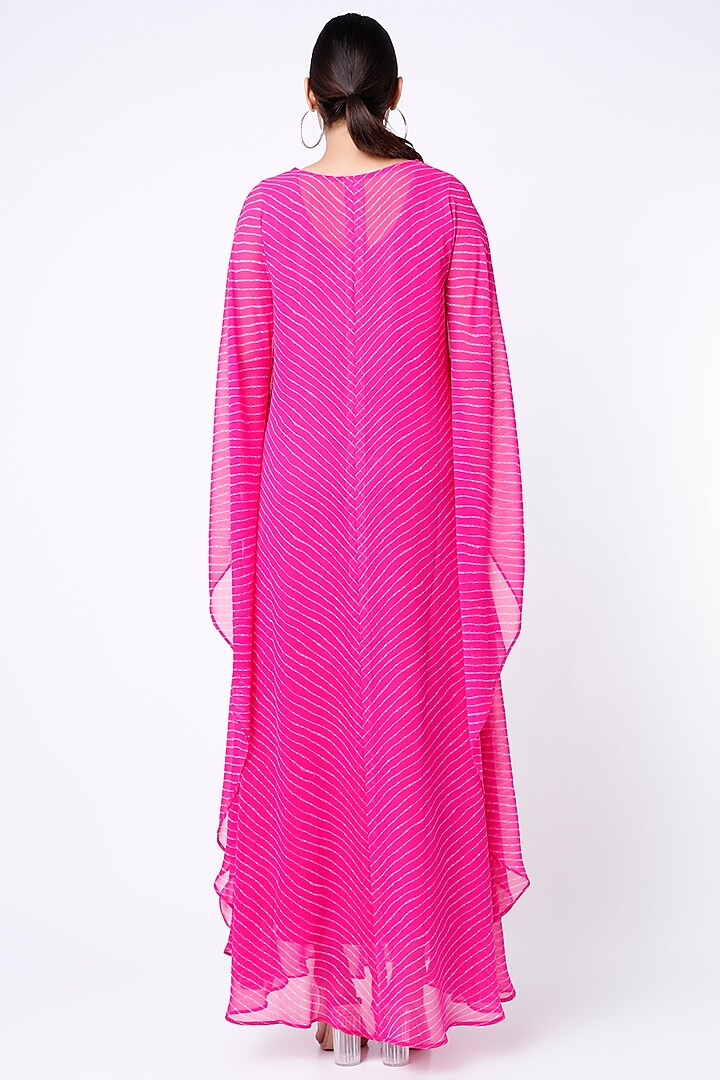 Pink Georgette Leheriya Kaftan With Inner by Inara Jaipur at Pernia's Pop Up Shop
