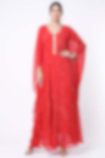 Red Georgette Leheriya Kaftan With Inner by Inara Jaipur at Pernia's Pop Up Shop