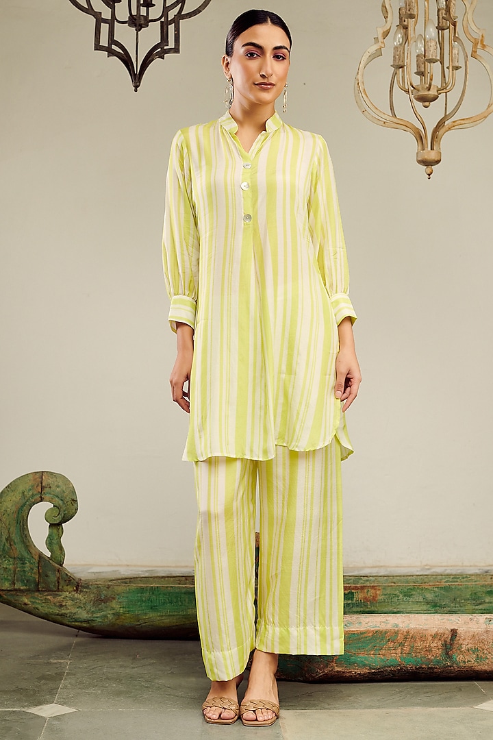Neon Cotton Silk Stripes Printed Co-Ord Set by Inara