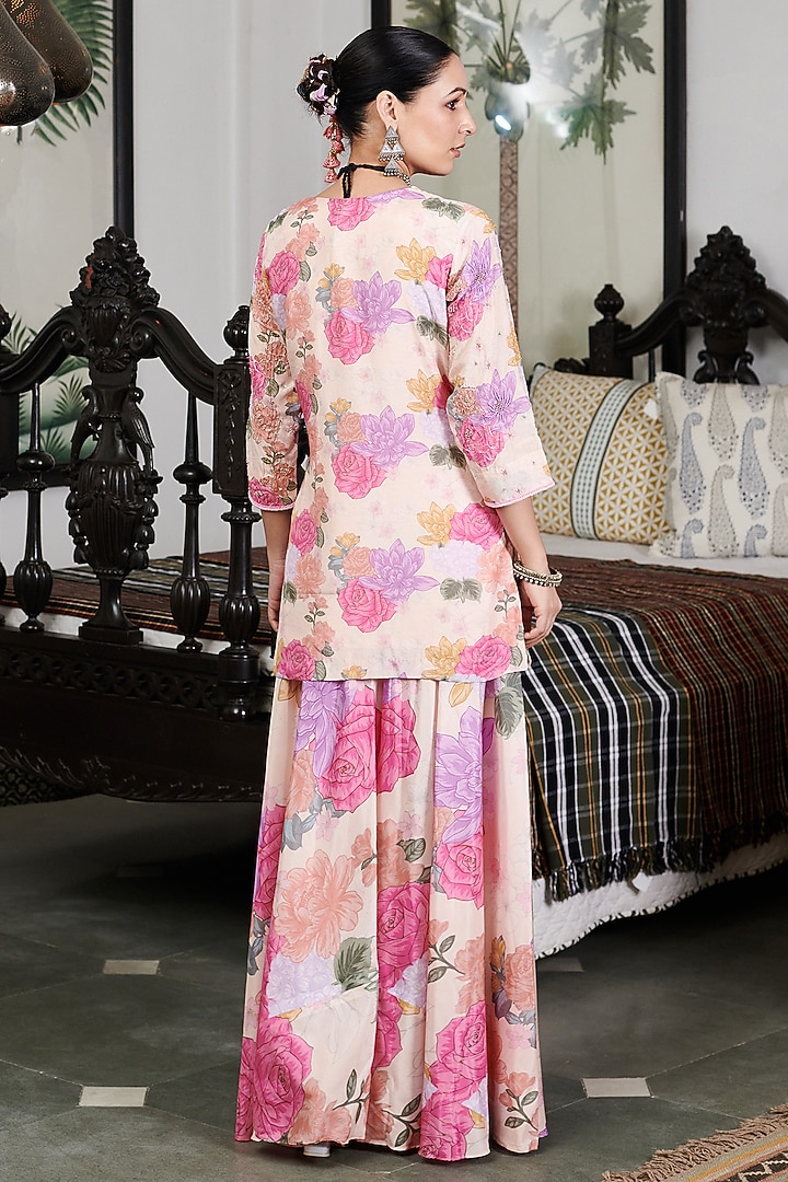 Nude-Beige Cotton Silk Floral Digital Printed Party Wear Sharara Set by Blooming Threads at Pernia's Pop Up Shop