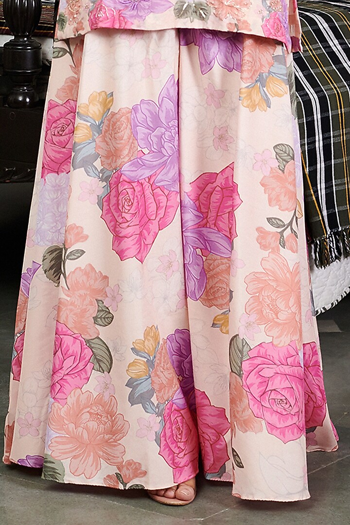 Nude-Beige Cotton Silk Floral Digital Printed Party Wear Sharara Set by Blooming Threads at Pernia's Pop Up Shop