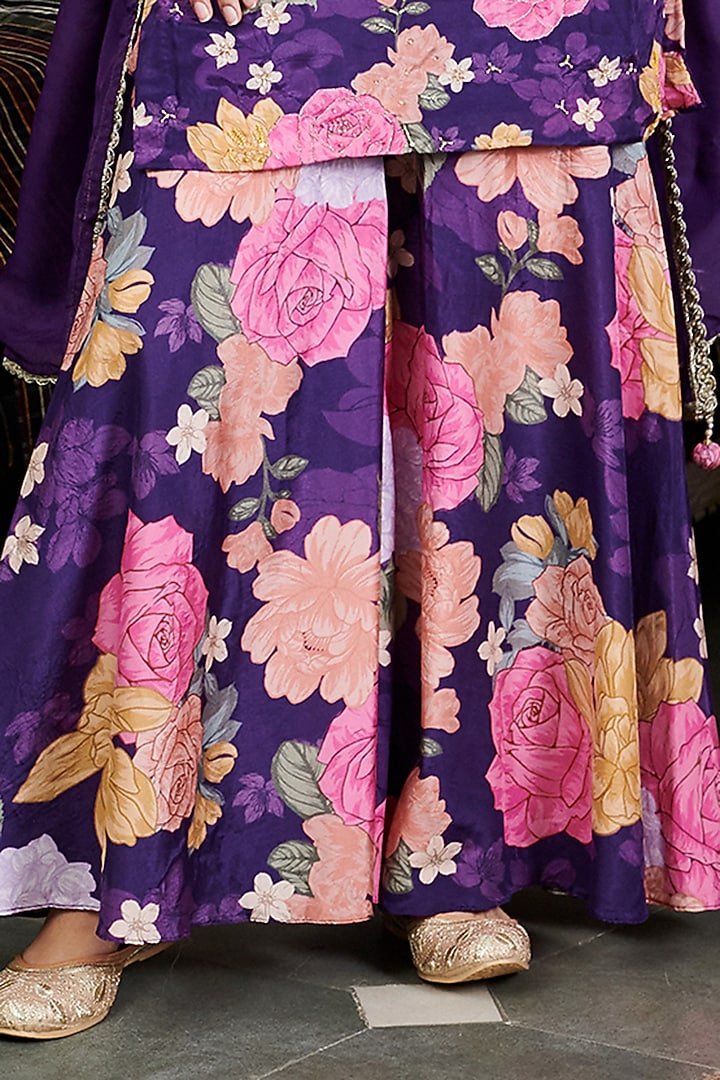 Purple Cotton Silk Floral Digital Printed Party Wear Sharara Set by Blooming Threads at Pernia's Pop Up Shop
