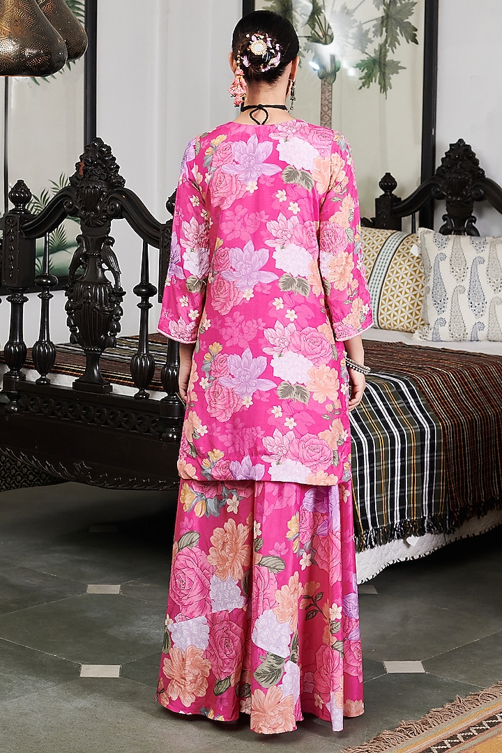 Fuchsia Cotton Silk Floral Digital Printed Party Wear Sharara Set by Blooming Threads at Pernia's Pop Up Shop