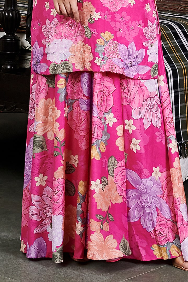 Fuchsia Cotton Silk Floral Digital Printed Party Wear Sharara Set by Blooming Threads at Pernia's Pop Up Shop