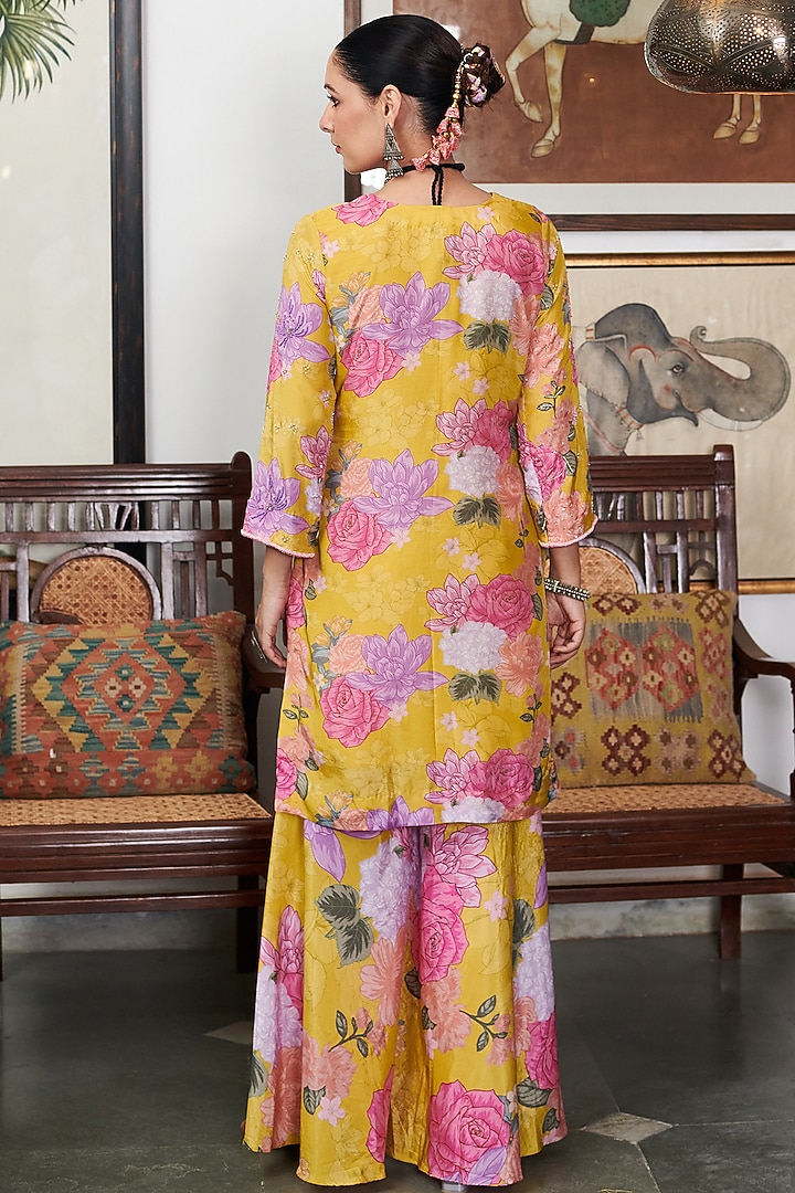 Mustard Cotton Silk Floral Digital Printed Party Wear Sharara Set by Blooming Threads at Pernia's Pop Up Shop