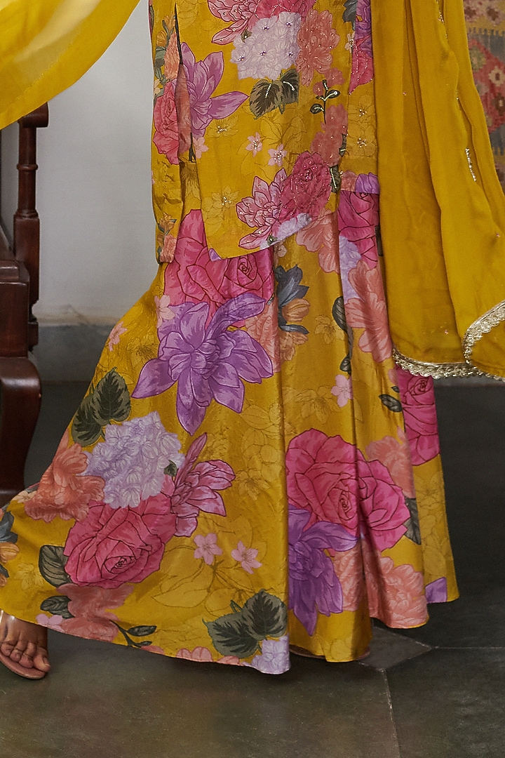 Mustard Cotton Silk Floral Digital Printed Party Wear Sharara Set by Blooming Threads at Pernia's Pop Up Shop