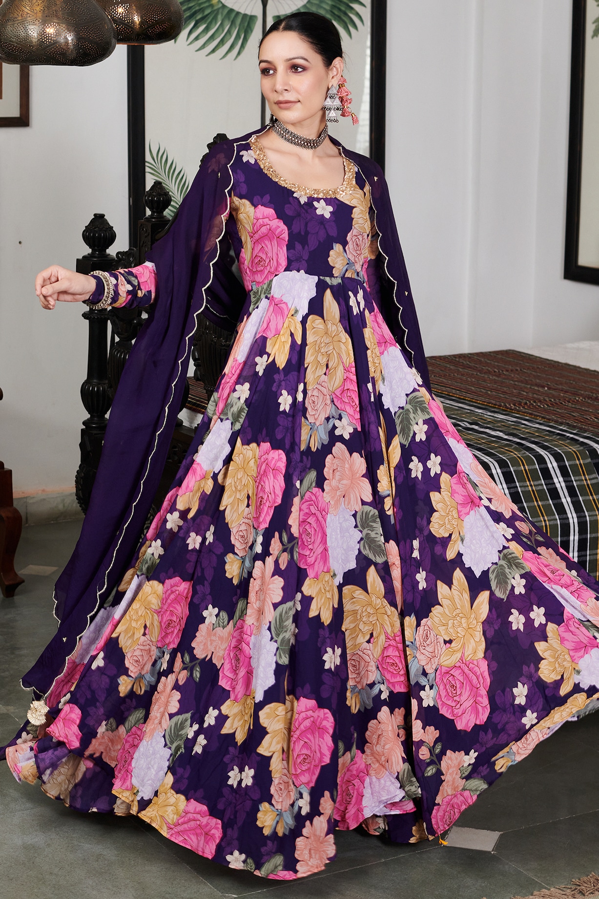 Purple Georgette Floral Digital Printed Anarkali Set by Blooming Threads at  Pernia's Pop Up Shop 2026
