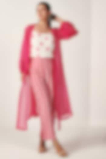 Hot Pink Organza High-Low Cape Set by Blooming Threads at Pernia's Pop Up Shop