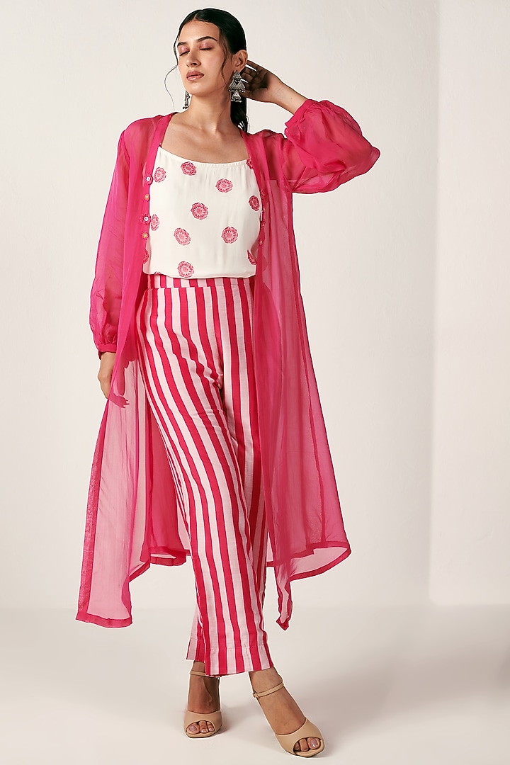 Hot Pink Organza High-Low Cape Set by Blooming Threads at Pernia's Pop Up Shop