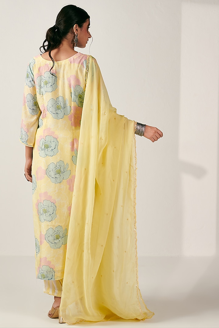 Light Yellow Cotton Silk Floral Printed Kurta Set by Blooming Threads at Pernia's Pop Up Shop