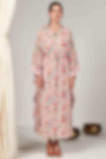 Pear Pink Georgette Floral Printed Kaftan by Blooming Threads at Pernia's Pop Up Shop