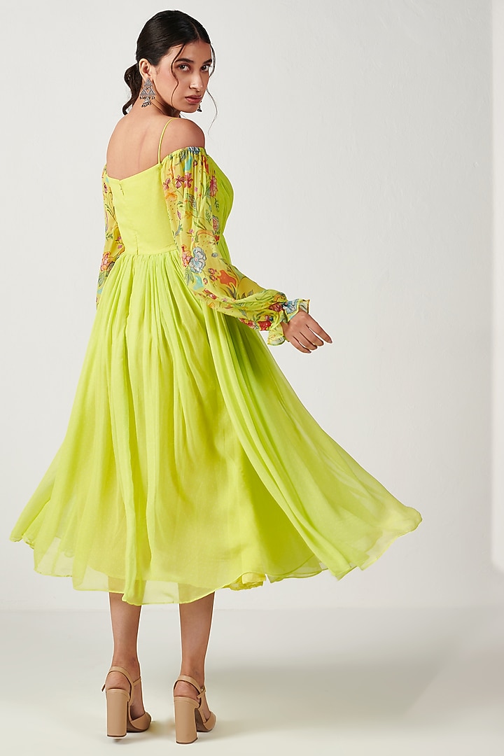 Neon Georgette Polka Printed Maxi Vacation Dress by Blooming Threads at Pernia's Pop Up Shop
