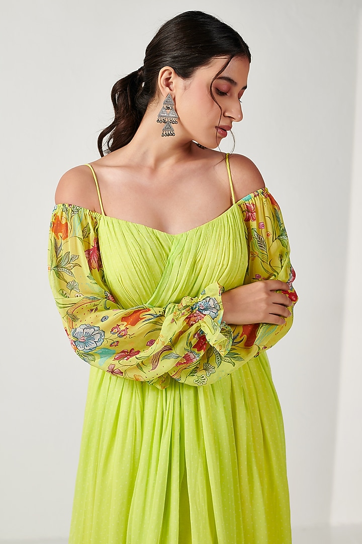 Neon Georgette Polka Printed Maxi Vacation Dress by Blooming Threads at Pernia's Pop Up Shop