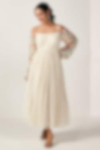 White Georgette Polka Printed Maxi Dress by Inara