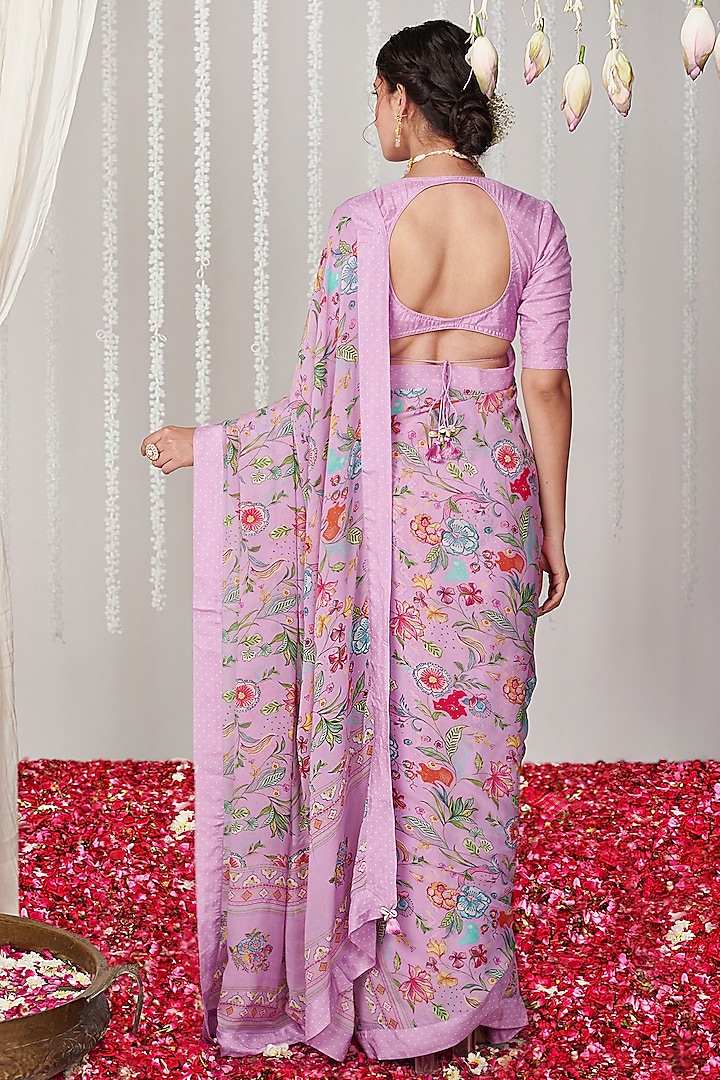 Lavender Georgette Digital Printed Party Wear Saree by Blooming Threads at Pernia's Pop Up Shop