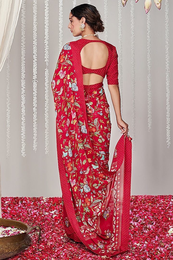 Red Georgette Digital Printed Party Wear Saree by Blooming Threads at Pernia's Pop Up Shop