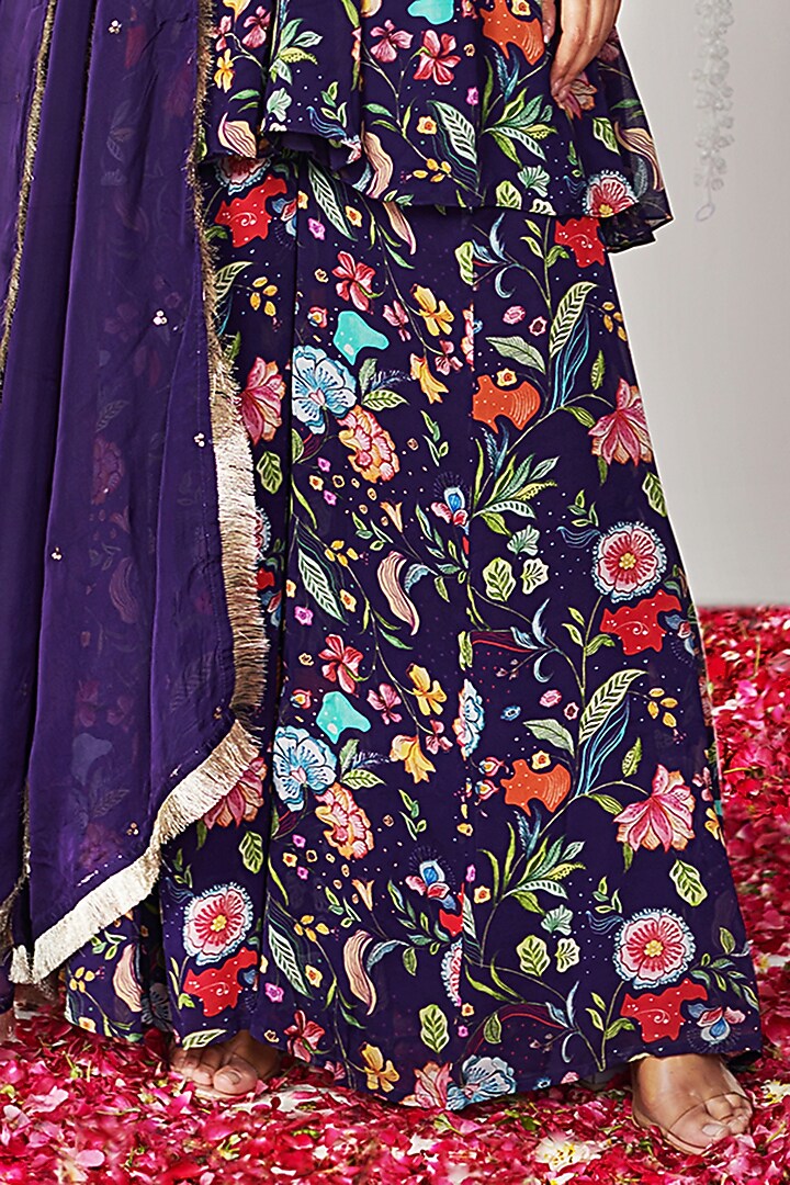 Purple Georgette Floral Printed Party Wear Sharara Set by Blooming Threads at Pernia's Pop Up Shop