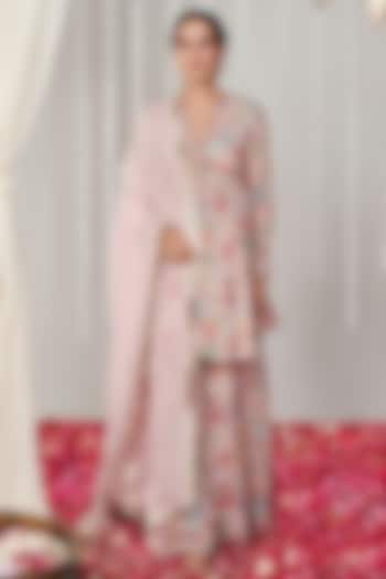 Pearl Pink Georgette Floral Printed Party Wear Sharara Set by Blooming Threads at Pernia's Pop Up Shop