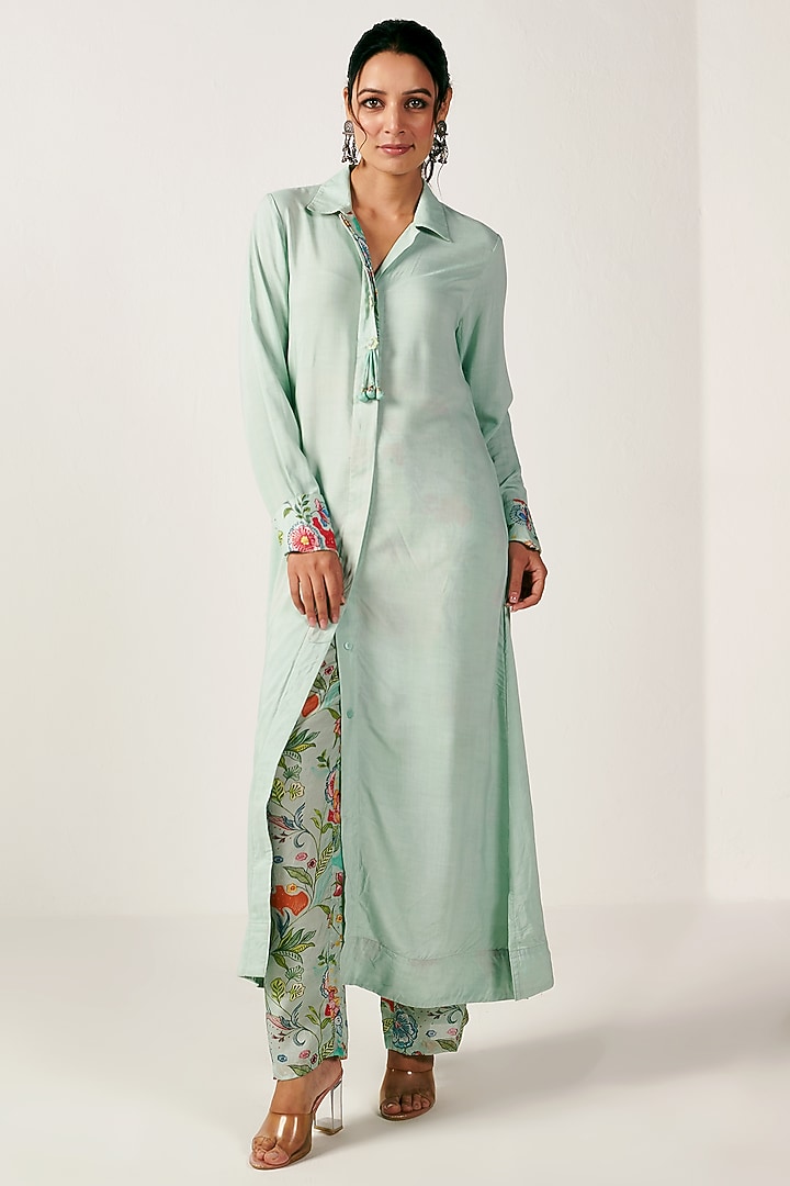 Aqua Blue Bemberg Modal Kurta Set by Blooming Threads at Pernia's Pop Up Shop
