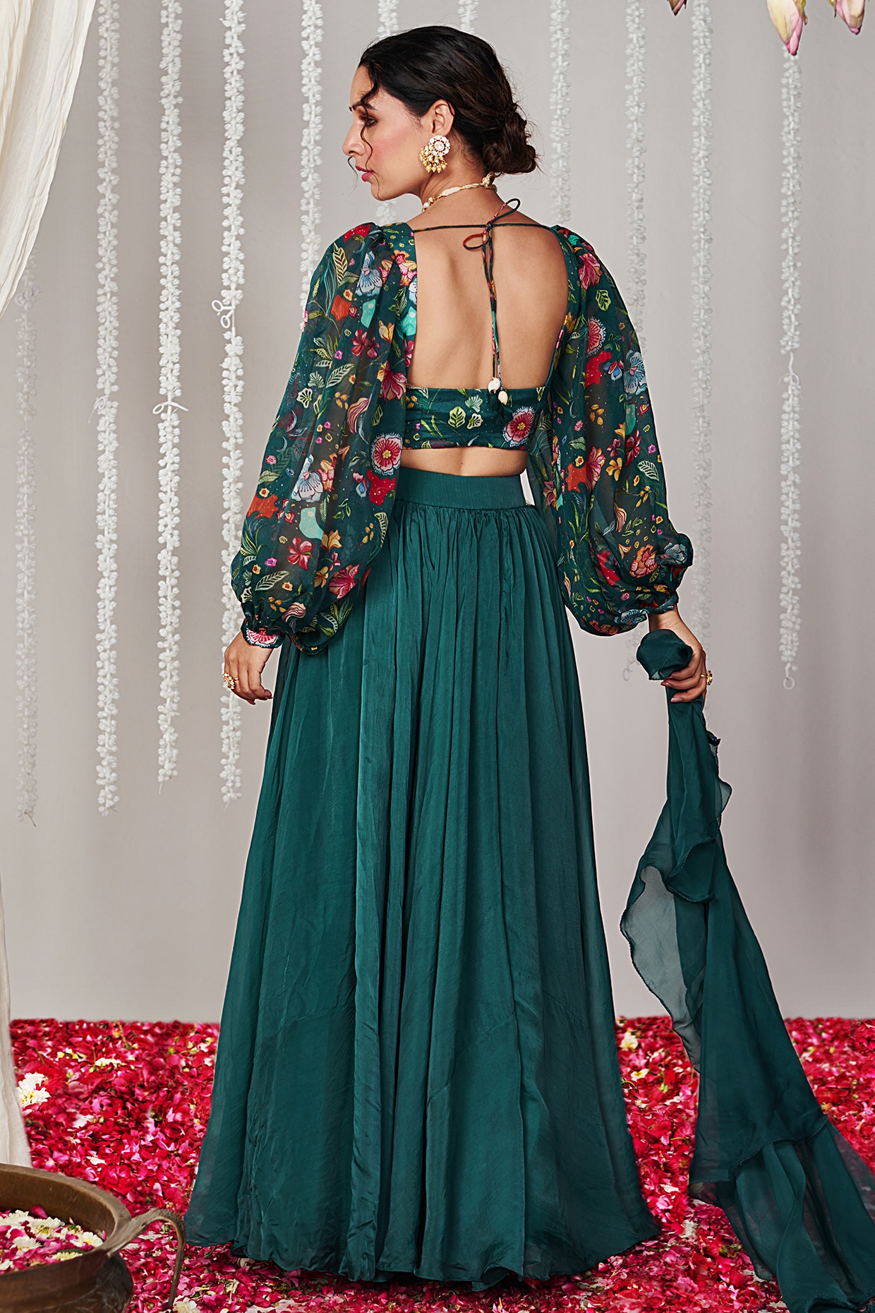 Botanical Green Silk Organza Lehenga Set by Blooming Threads at Pernia's  Pop Up Shop 2024