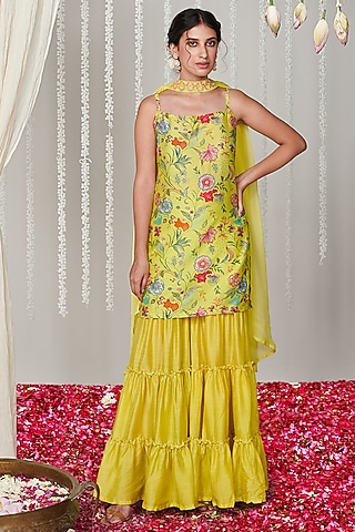 Neon Cotton Silk Digital Printed Kurta Set by Blooming Threads