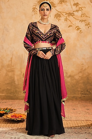 Black Organza Lehenga Set by Blooming Threads