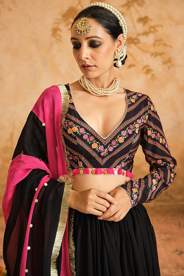 Black Organza Lehenga Set by Blooming Threads at Pernia's Pop Up Shop