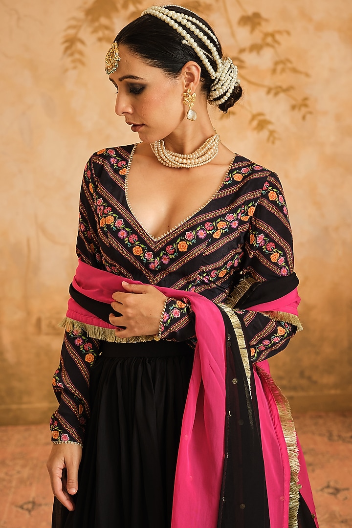 Black Organza Lehenga Set by Blooming Threads at Pernia's Pop Up Shop